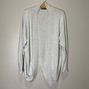 Solutions Gray Speckled Scoop Hem Open Front Cardigan Sweater Size L